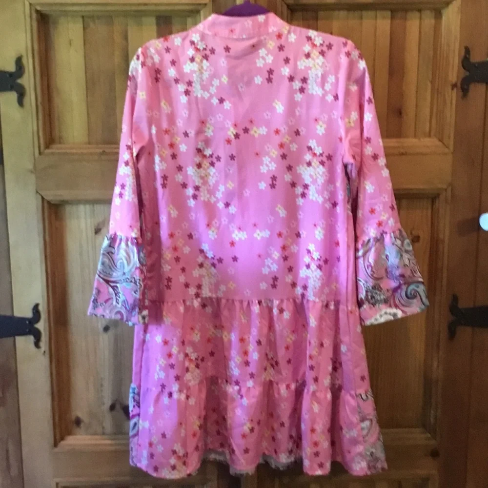 Girls' Pink Paisley Tiered Casual Dress with Ruffle Sleeves